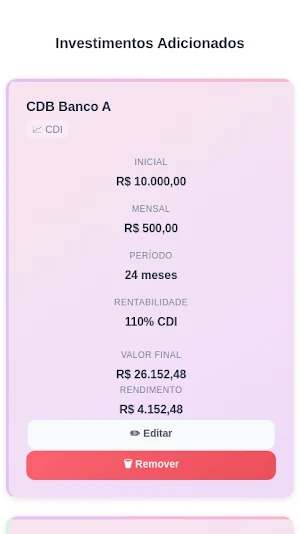 Comparador de Investimentos Screenshot 2