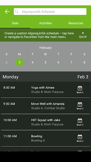 AlgonquinSA Booking Portal Screenshot 2