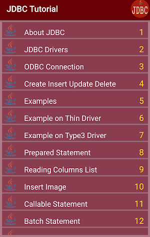 JDBC Java Tutorial Screenshot 0