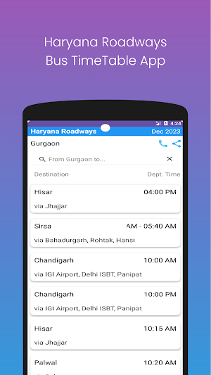 Haryana Roadways Bus Timetable Screenshot 2