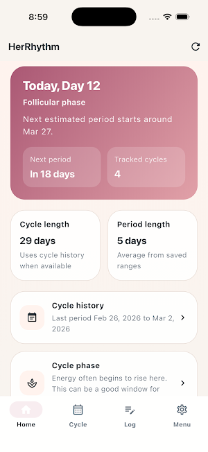 HerRhythm - Cycle Tracker Screenshot 0