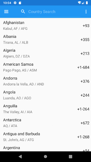 Country Phone Codes Screenshot 0