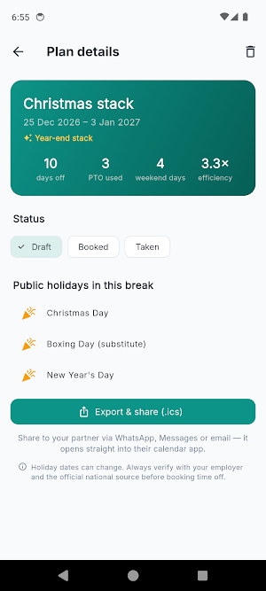HolidayStack: PTO Optimizer Screenshot 3