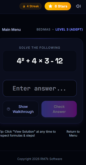 Practice BEDMAS and Algebra Screenshot 2