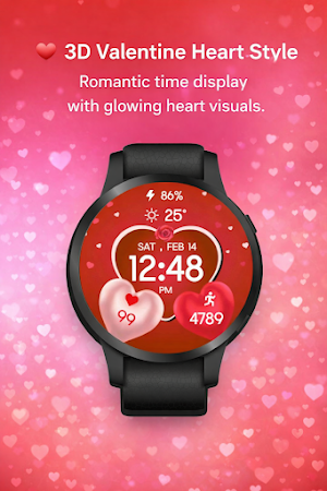 3D Valentine Hearts WatchFace Screenshot 0