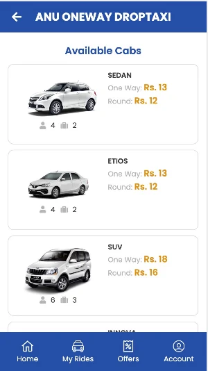 ANU ONE WAY DROP TAXI Screenshot 1
