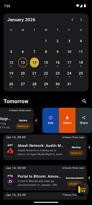 Crypto Calendar & Alarm Screenshot 0