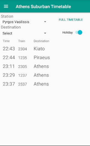 Athens Suburban Timetable Screenshot 2