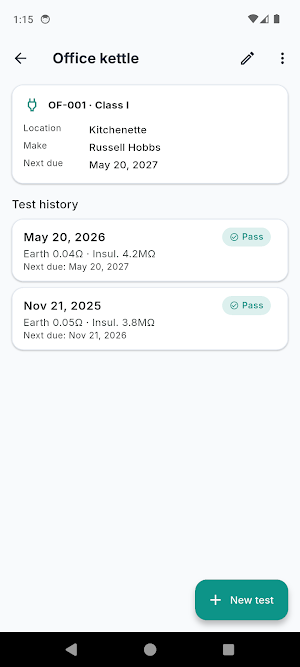 PAT Testing Log & Cert Screenshot 3