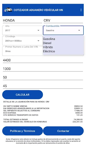 Cotizador Aduanero HN Screenshot 2
