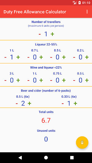 Iceland Alcohol Allowance Calc Screenshot 1
