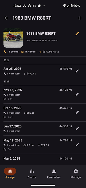 My Service Log Screenshot 1
