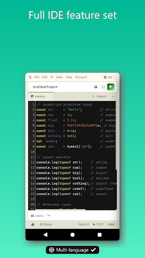 Node.js IDE, Compiler & AI Screenshot 2