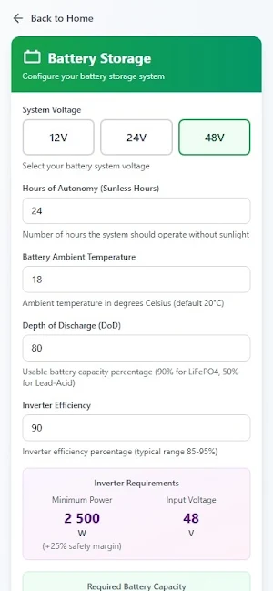Off-Grid PV Calculator Screenshot 3