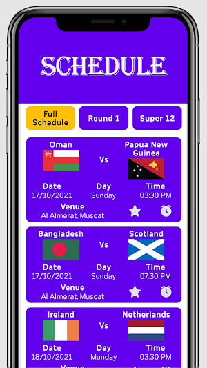 20-20 Cricket World Cup 2021 Schedule,Point tables Screenshot 0
