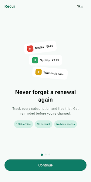 Recur: Subscription Tracker Screenshot 1