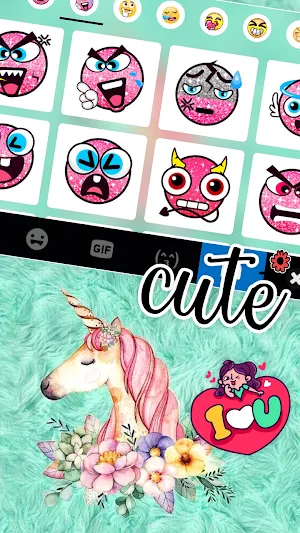 Floral Cyan Unicorn Keyboard Background Screenshot 2
