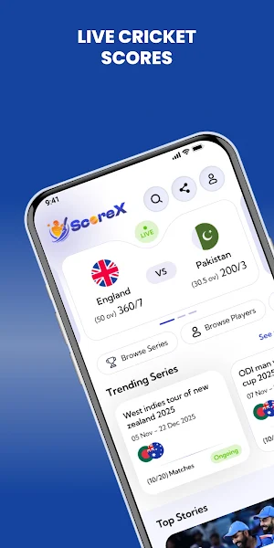 ScoreX - Live Cricket Scores Screenshot 1