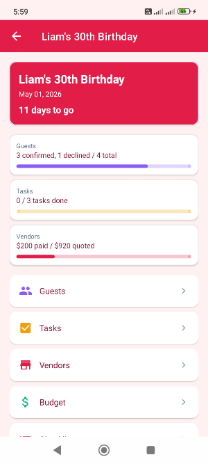 Event Planner: Guests & Budget Screenshot 1