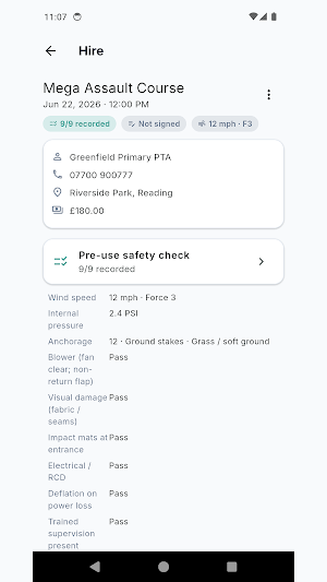 Bouncy Castle Safety Log Screenshot 3