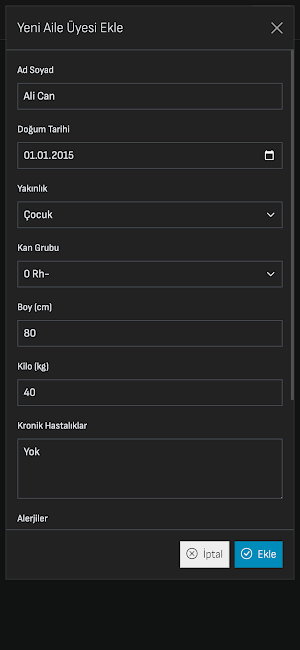 Aile Sağlık Takibi Screenshot 1
