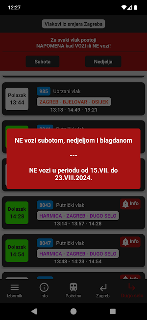 Dugo Selo train timetable Screenshot 2