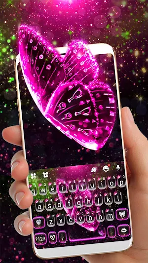 Glitter Pink Butterfly Keyboard Theme Screenshot 0