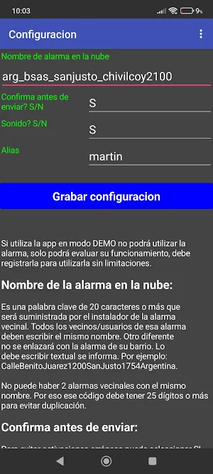 CONTROL REMOTO ALARMA VECINAL Screenshot 1
