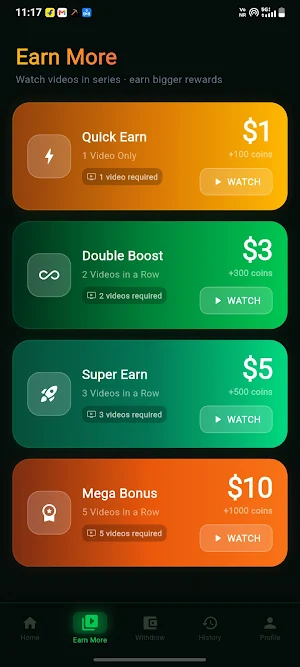 Watch Earn Video Cash Screenshot 2