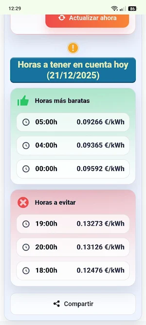 Precio luz hoy -Tarifas de luz Screenshot 1