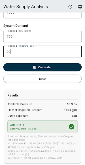 Water Supply Analysis NFPA 13 Screenshot 1