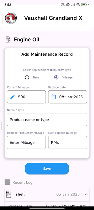 Grandland X Manual and Car Log Screenshot 2
