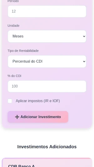 Comparador de Investimentos Screenshot 1