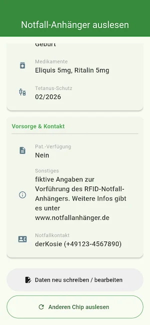 RFID-Notfall-Anhänger Screenshot 2