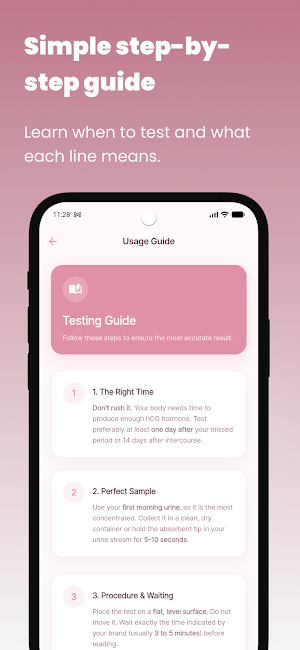 Pregnancy Test Guide & Results Screenshot 1