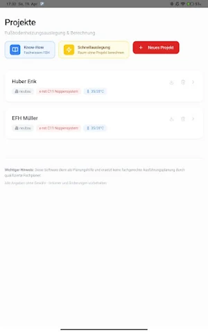 Fußbodenheizung Auslegung Screenshot 3