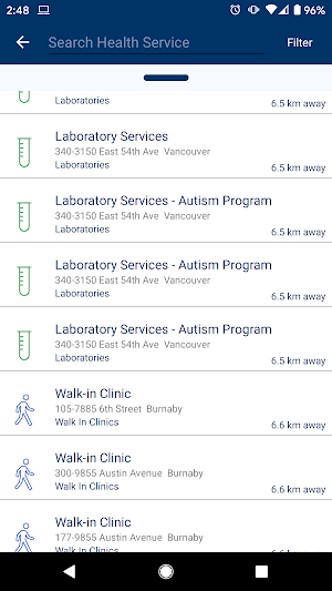BC Health Service Locator Screenshot 1