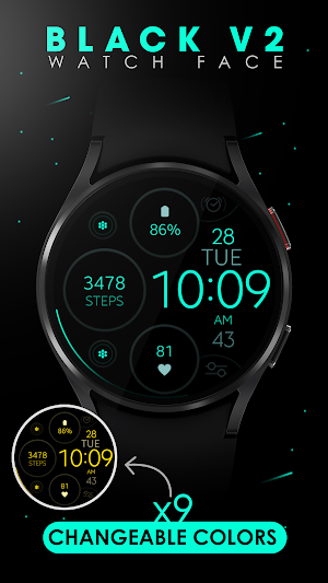 Digital Black v2 watch face Screenshot 2