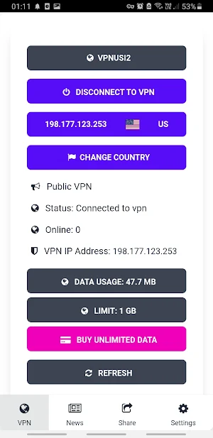 VPNUSI2 - Private Proxy VPN Screenshot 1