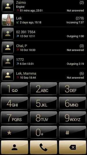 Dialer theme G Black Gold Screenshot 0