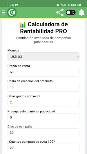 Calculadora Rentabilidad Ads Screenshot 3