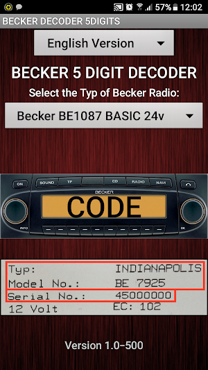 Becker 5Digit Radio Code Screenshot 0
