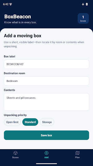 BoxBeacon: Moving Box Log Screenshot 2