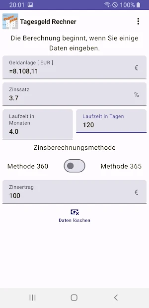 Tagesgeld Rechner Screenshot 3