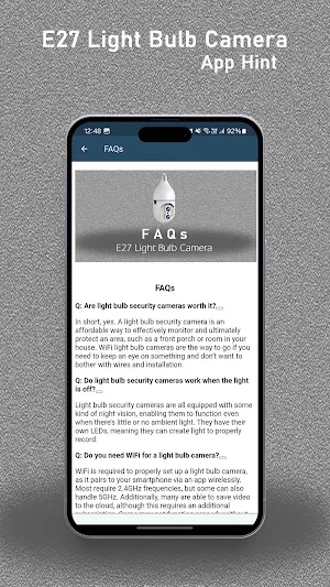 E27 Light Bulb Camera App Hint Screenshot 1