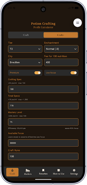 Albion Craft Calculator Screenshot 2