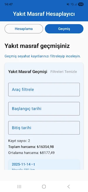 Yakıt Masraf Hesaplayıcı Screenshot 3