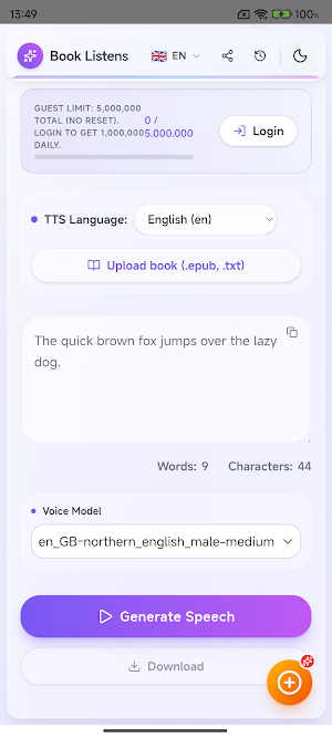 Book Listens: Text to Speech Screenshot 1