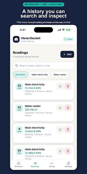 MeterDocket Meter Tracker Screenshot 1