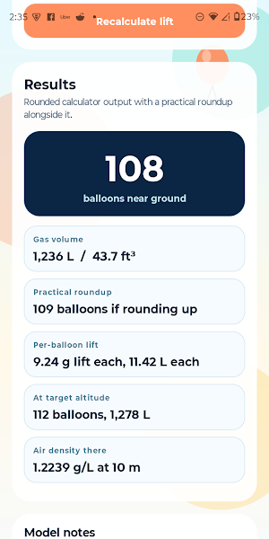 Helium Balloon Calculator Screenshot 2